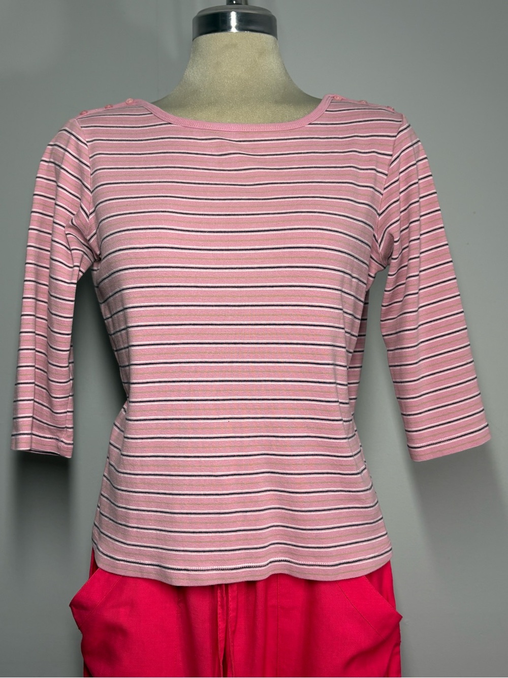 Camille La Vie Pink Striped Boatneck Long Sleeve Top